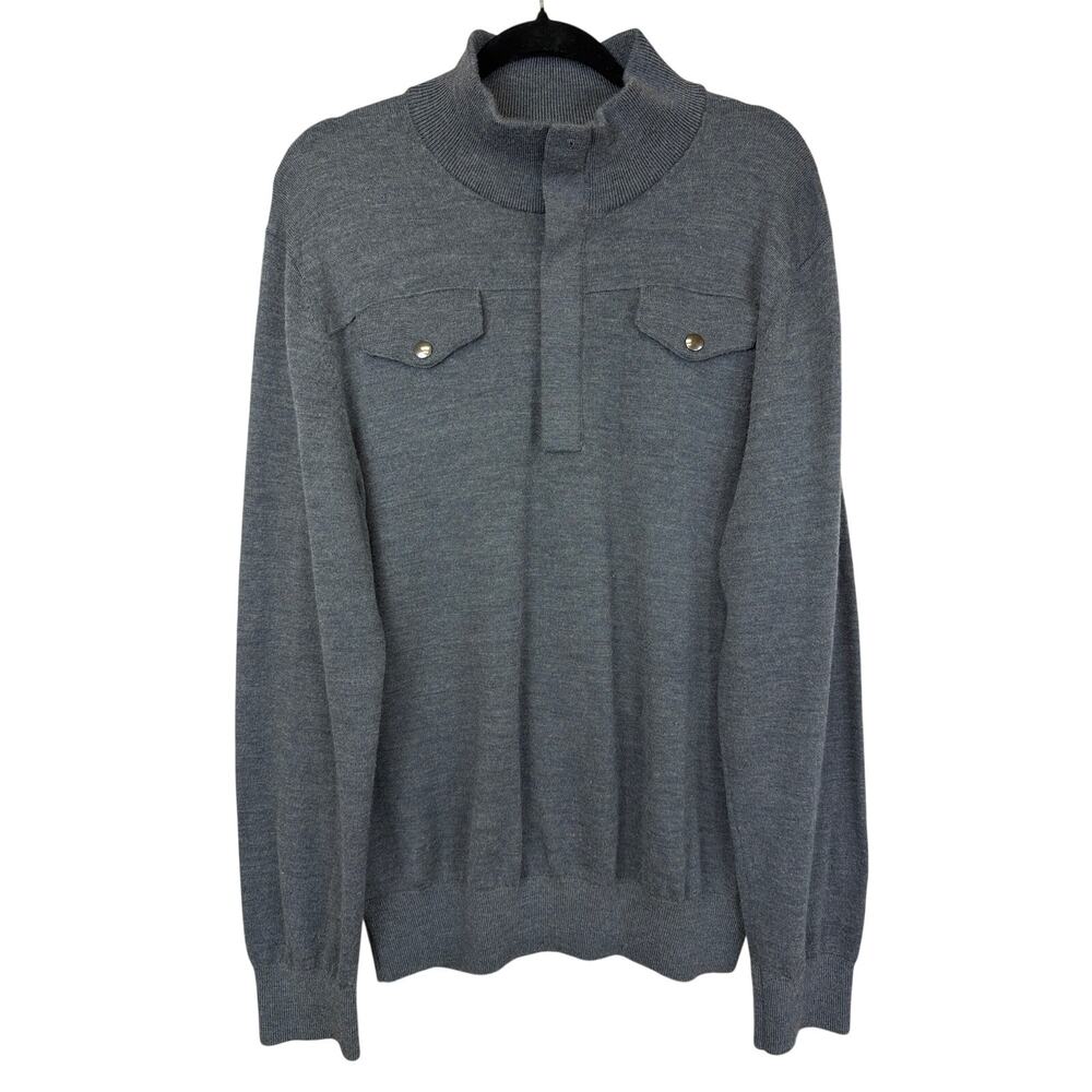 Banana Republic Gray Quarter Zip  Pocket Jacket Size XL Italian Yarn Wool Blend